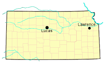 Lucas and Lawrence Kansas Map